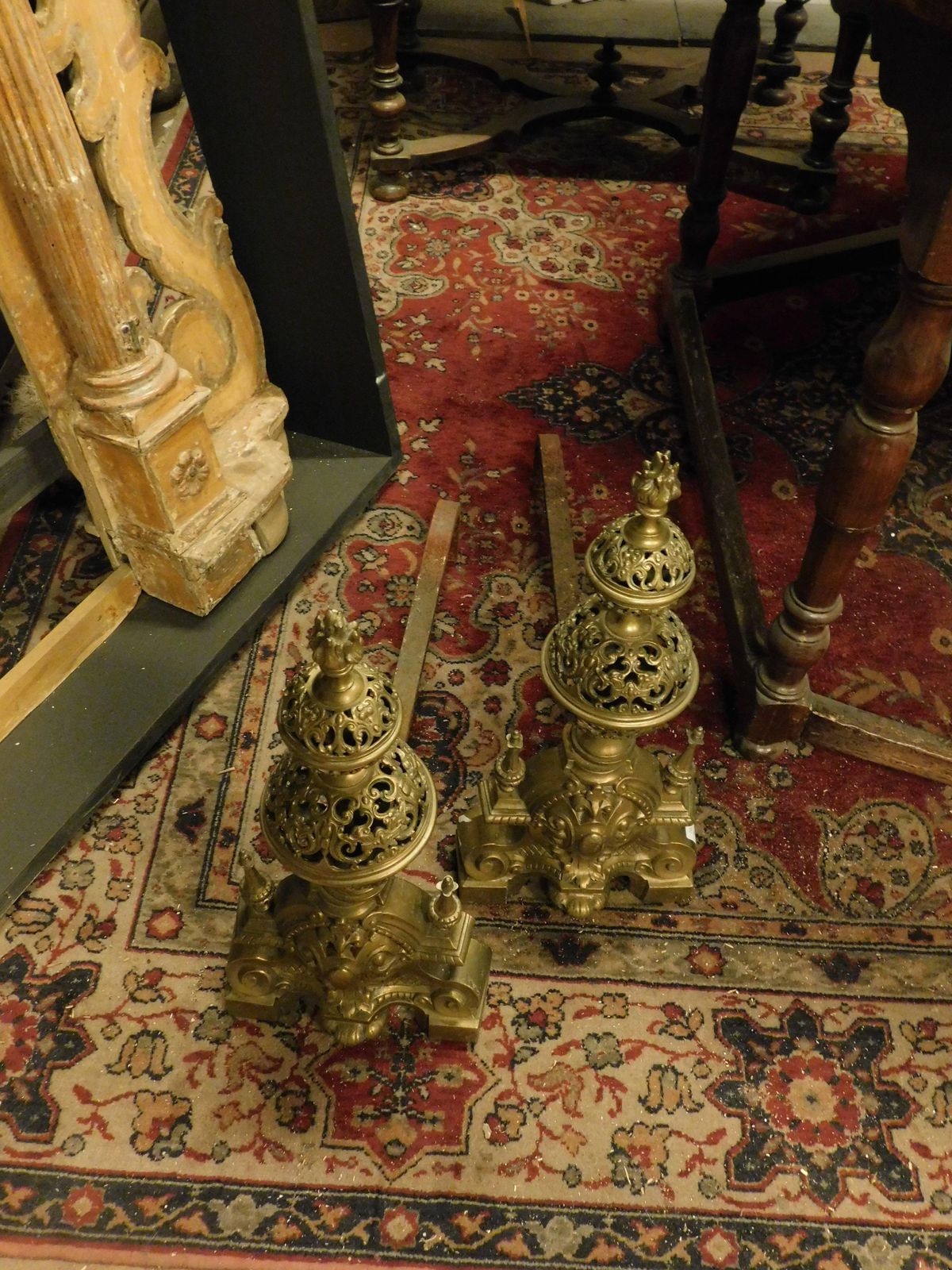 Pair Of Carved Andirons In Gilded And Chiseled Brass, France photo buy