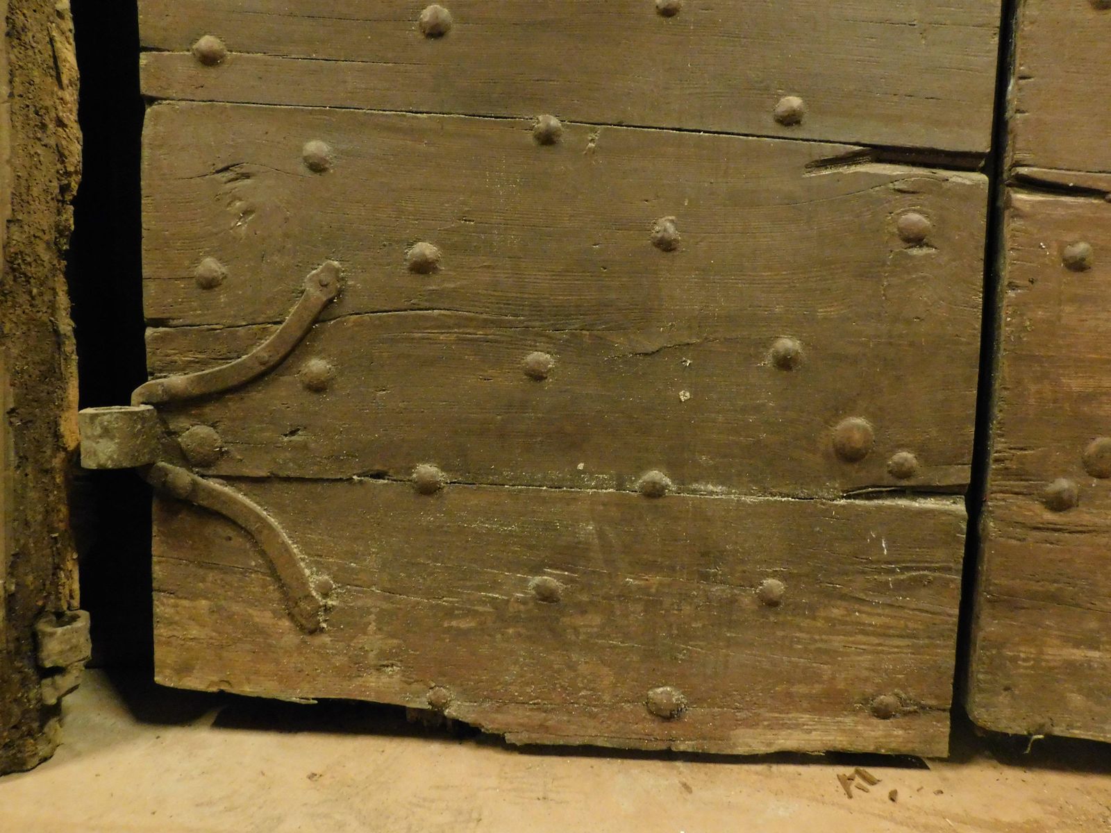 Entrance Door, Main Double Door Rustic, In Chestnut Wood With Nails, Italy photo vintage