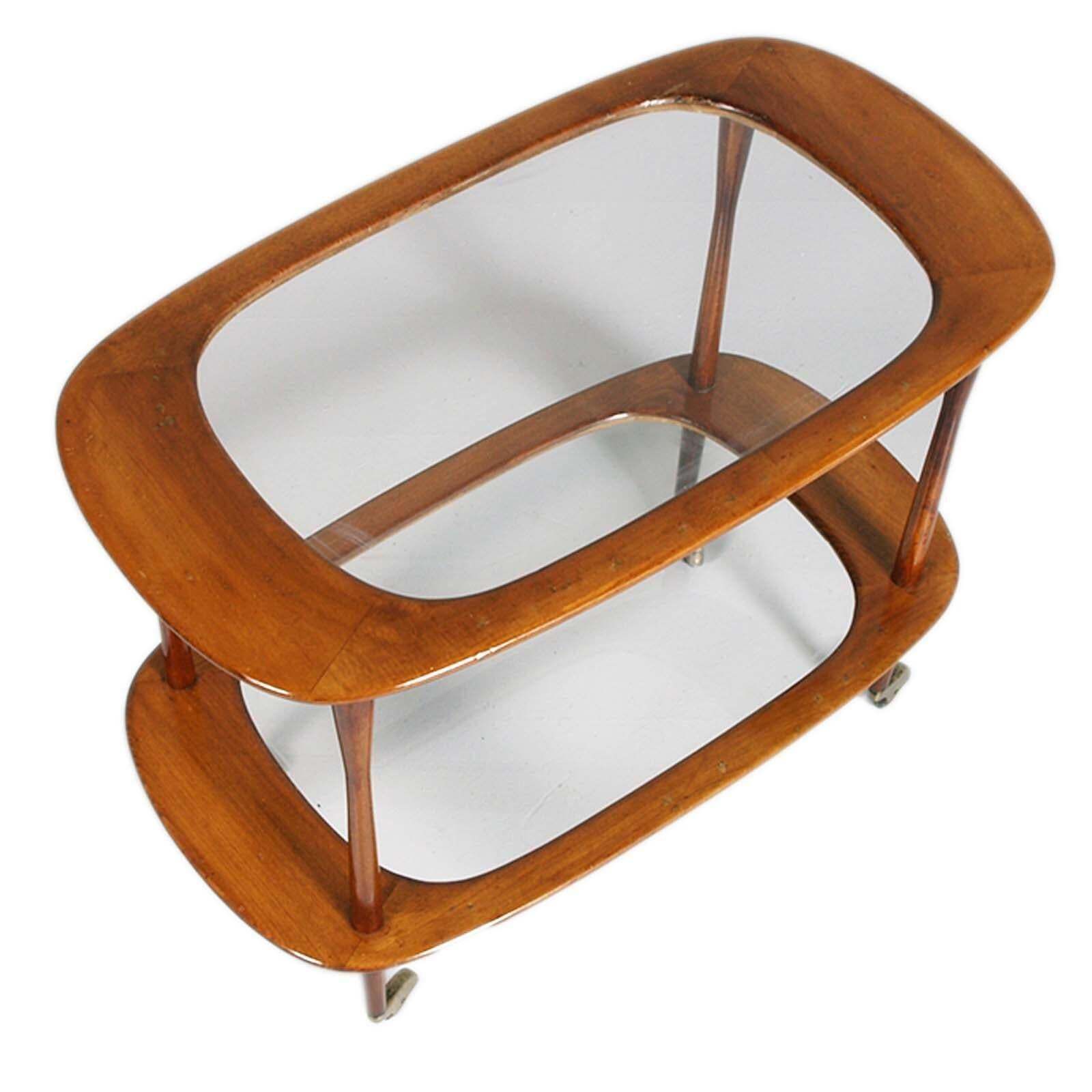 Mid Century Bar Cart By Cesare Lacca For Cassina, In Teack Whis Two Cristal Tops photo for sale