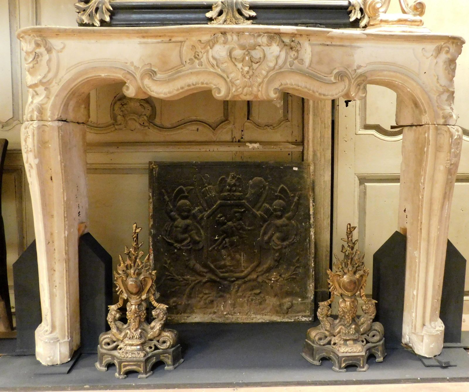 Fireplace Mantle In Richly Carved Burgundy Stone And Wavy Shape, Italy photo 11503.0