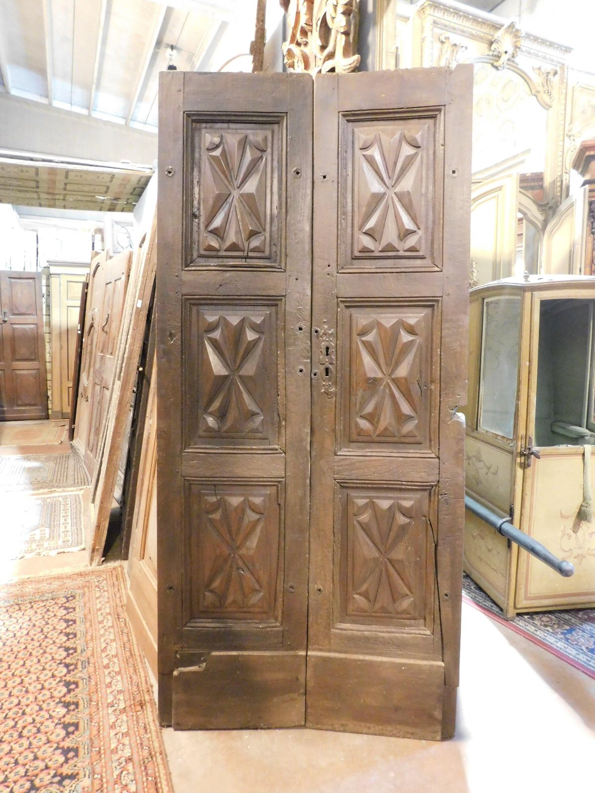 Walnut Door, Two Leaves With Diamond Point Carved Panels, From Milan Italy photo furniture