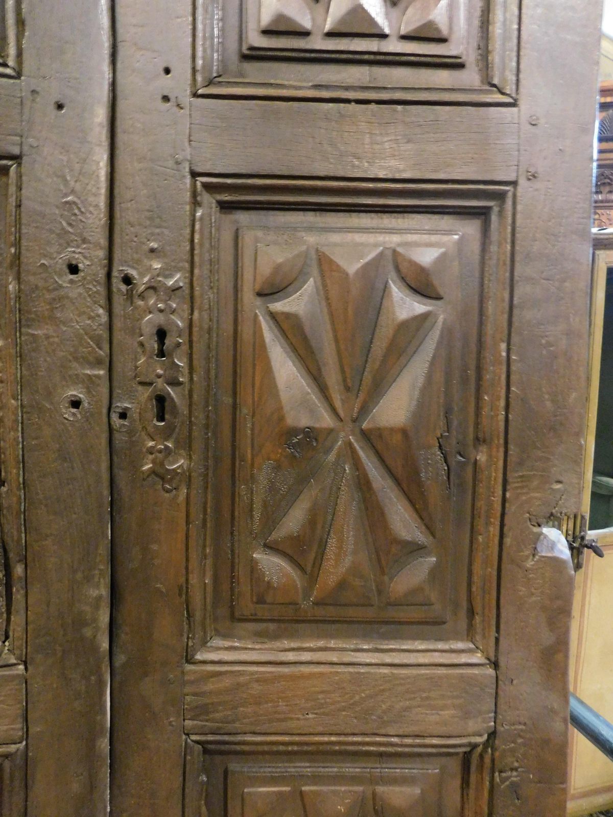 Walnut Door, Two Leaves With Diamond Point Carved Panels, From Milan Italy photo 5132.0