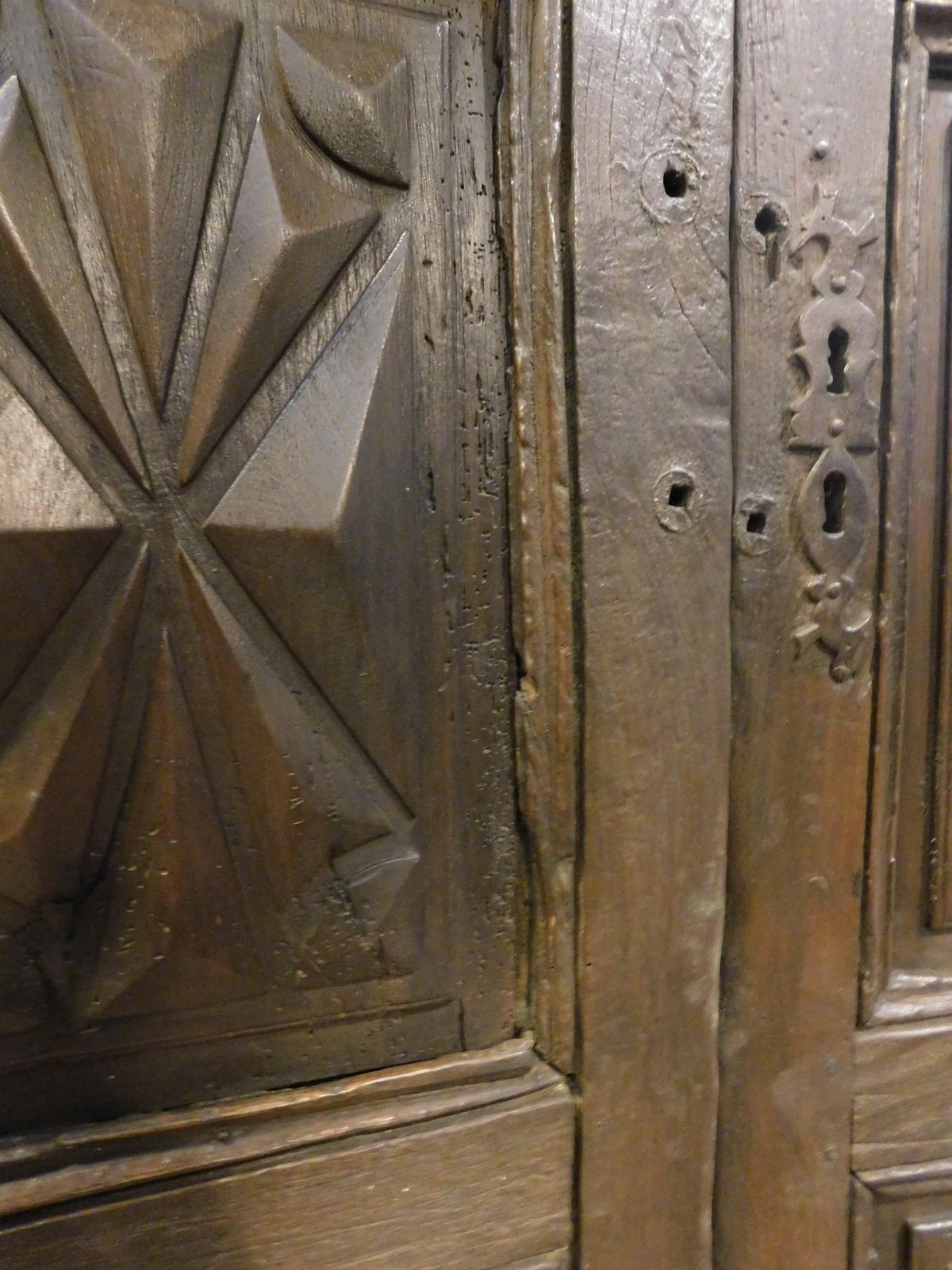 Walnut Door, Two Leaves With Diamond Point Carved Panels, From Milan Italy photo vinterior