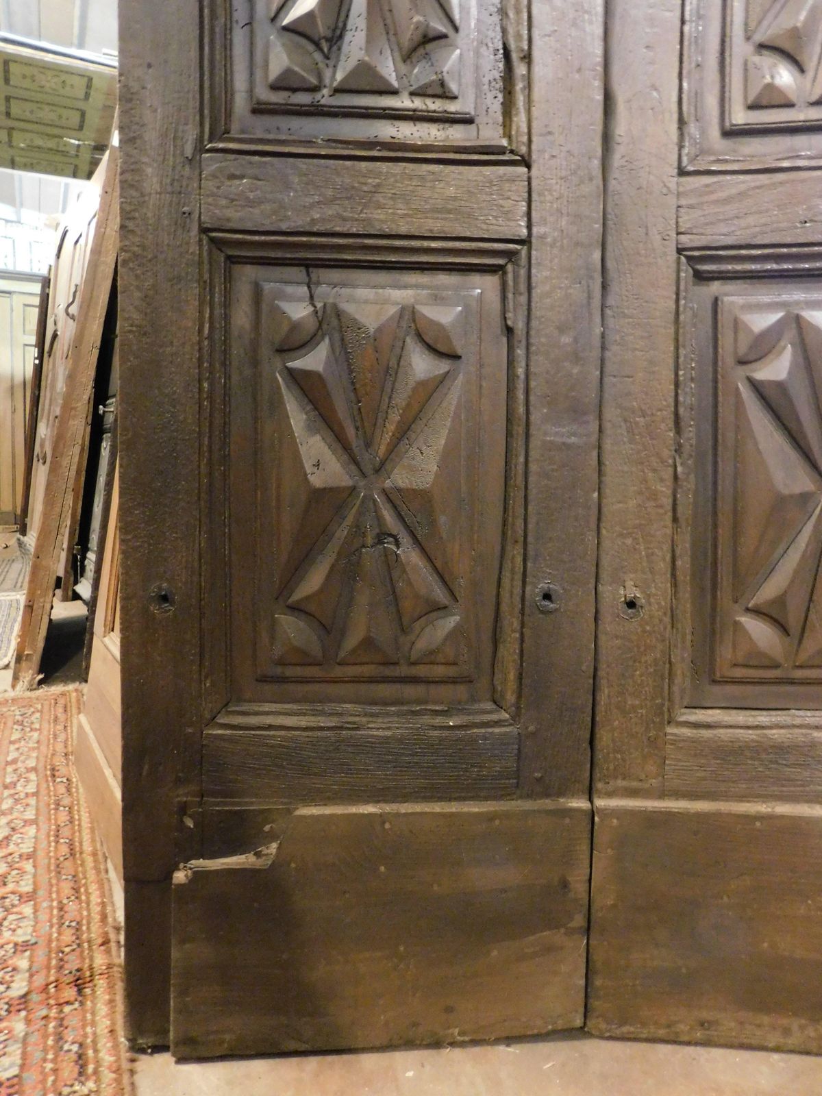 Walnut Door, Two Leaves With Diamond Point Carved Panels, From Milan Italy photo buy
