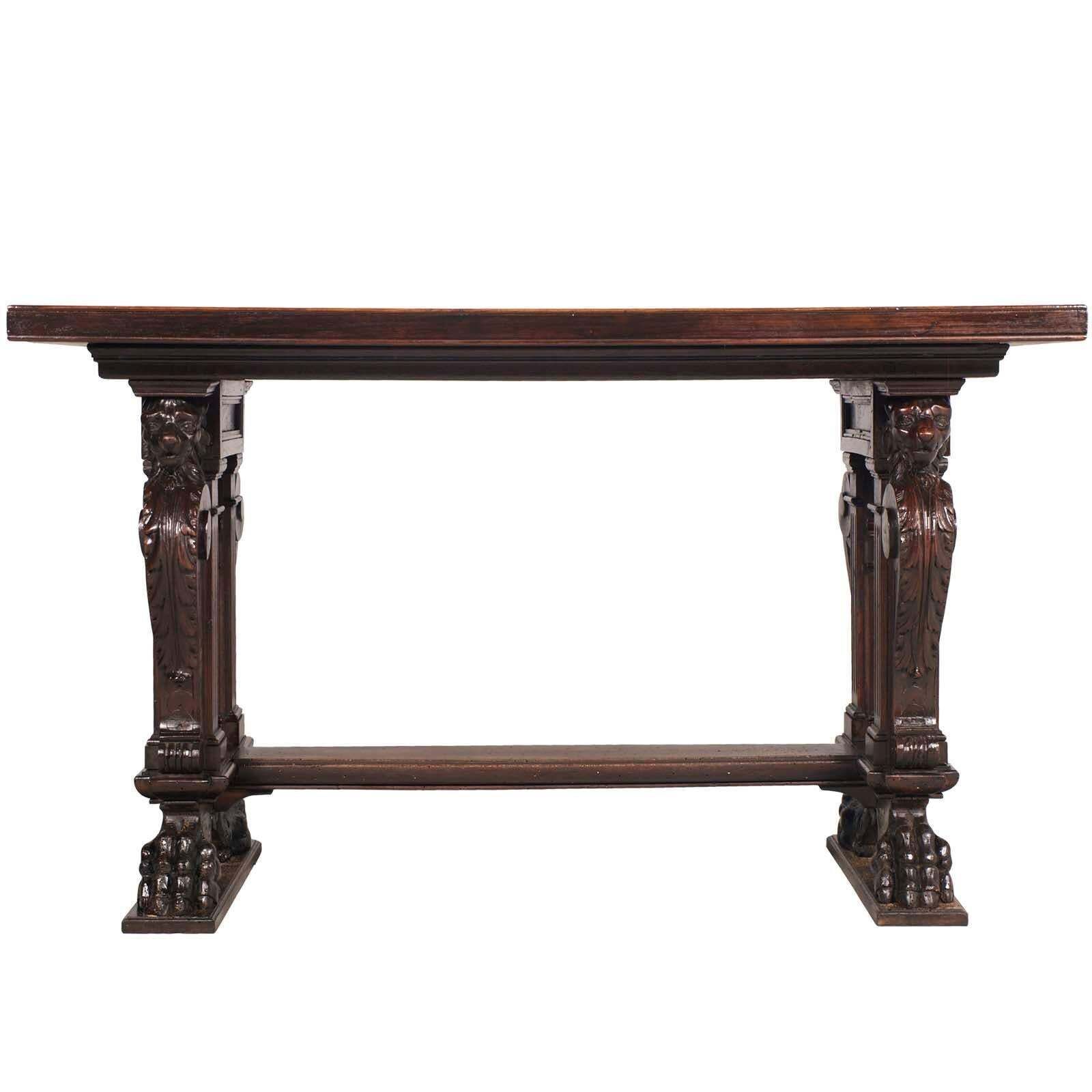Late 19th Century Table, Writing Desk Hand Carved Walnut By Testolini & Salviati photo furniture