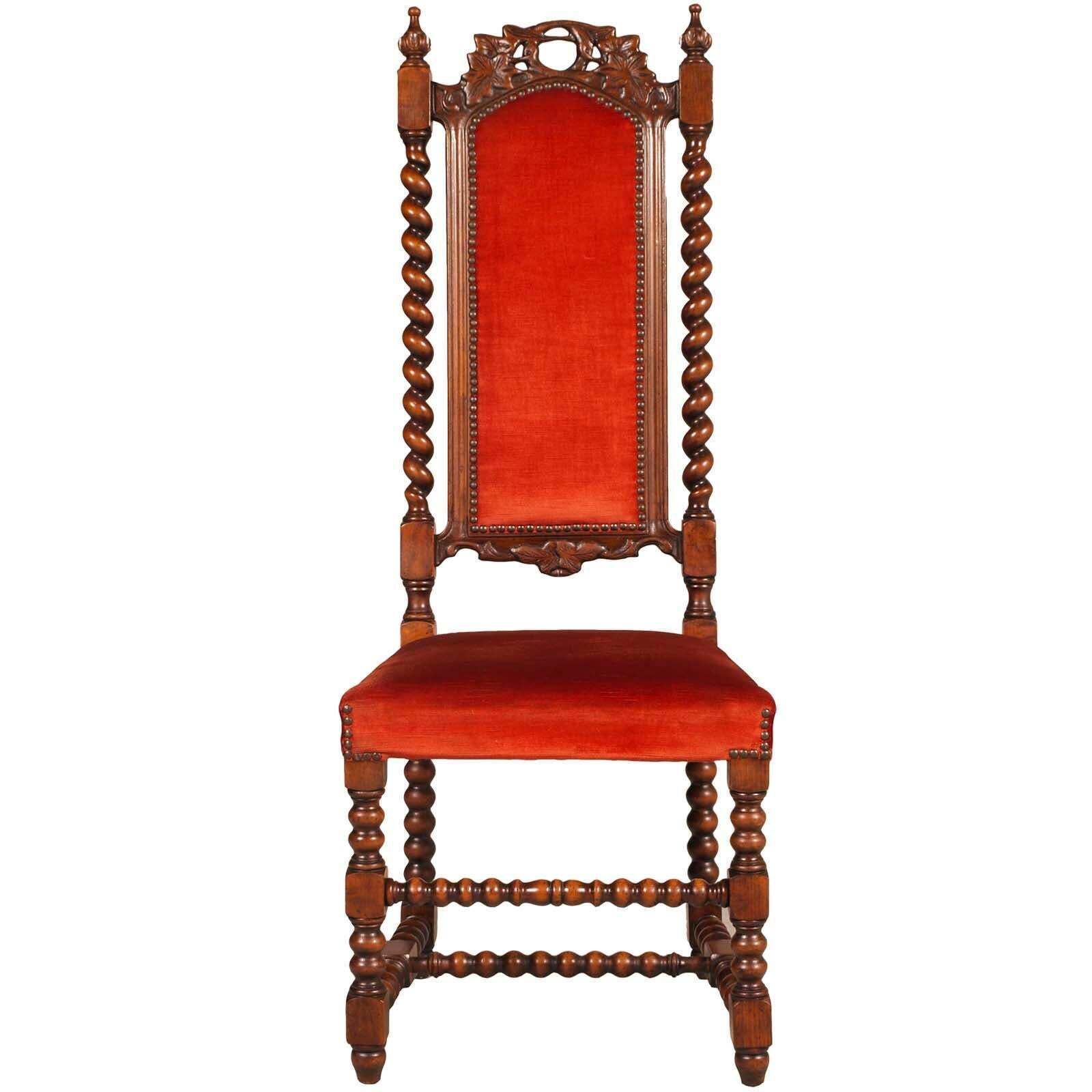 Pairs 19th Century Venetian Hall Chairs By Atelier Cadorin, Walnut , Hand Carved photo for sale