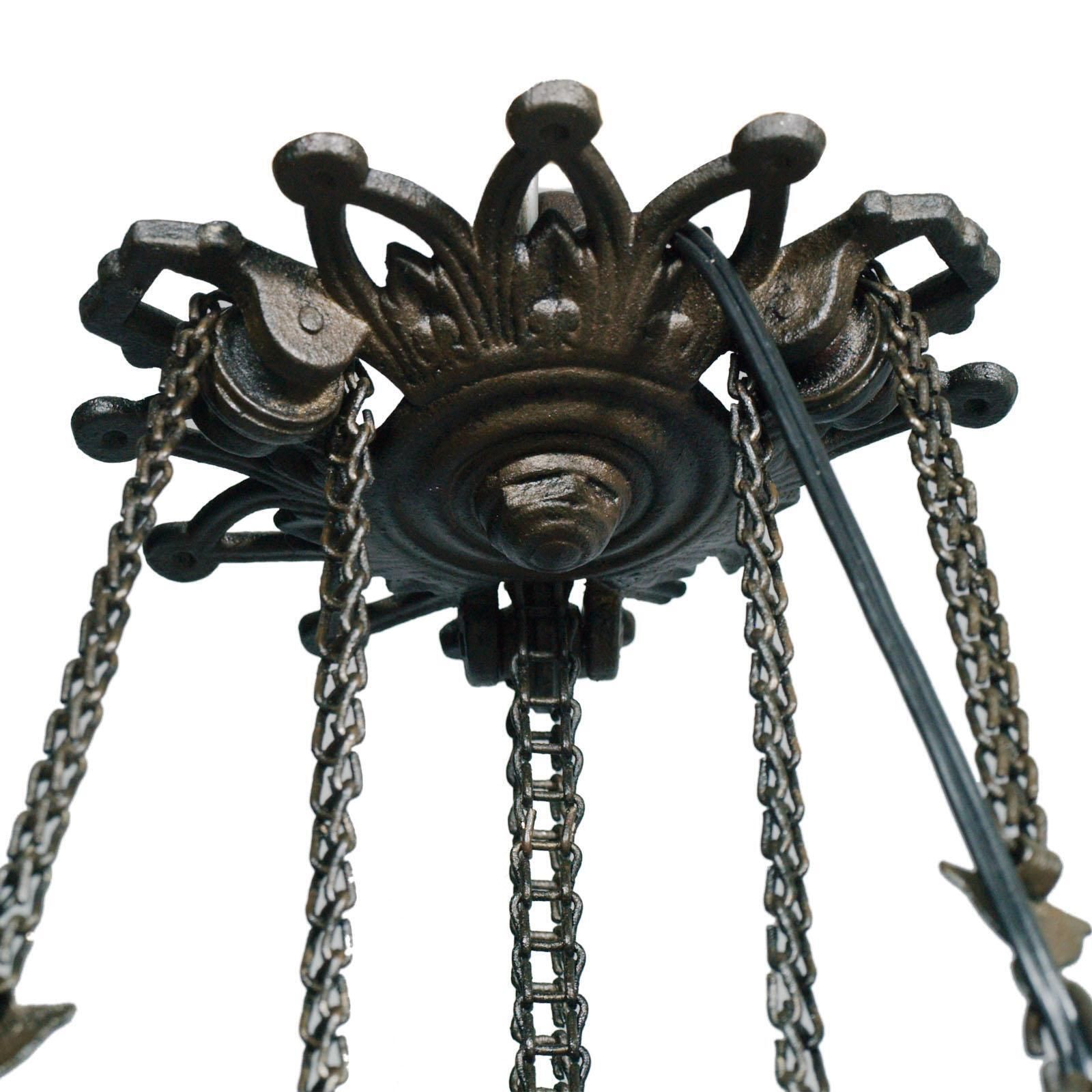 Antique Italian Chandelier, Electrified Old Oil Lamp, Murano Glass & Bronze photo vintage