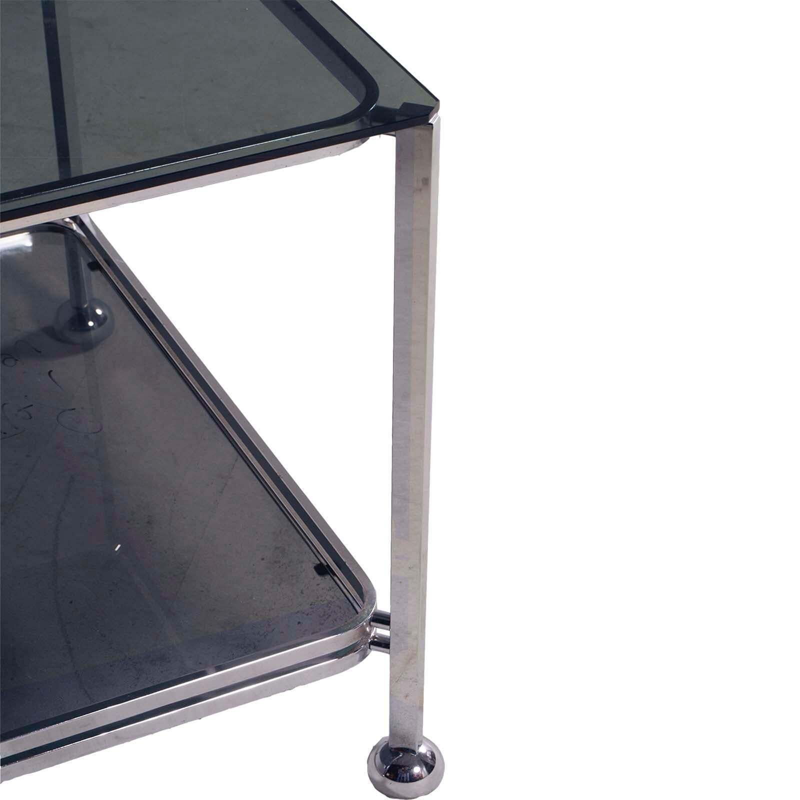 Italy 1970s Chrome Steel And Fumè Glass Trolley Bar Cart, Romeo Rega Attributed photo for sale