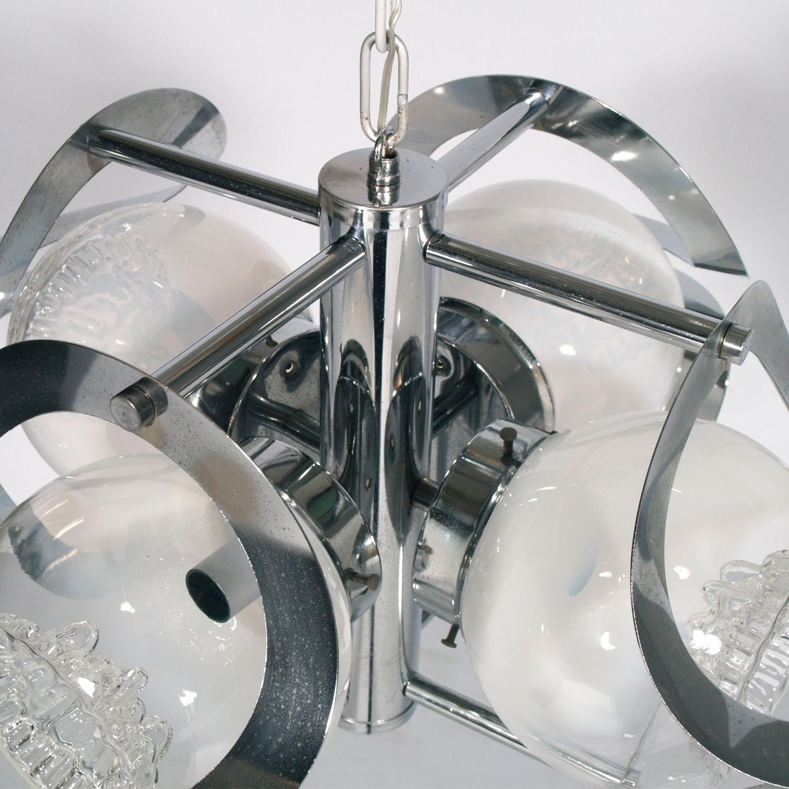 Space Age Mazzega Chandelier In Chromed Steel And Murano Glass, 4 Light photo buy