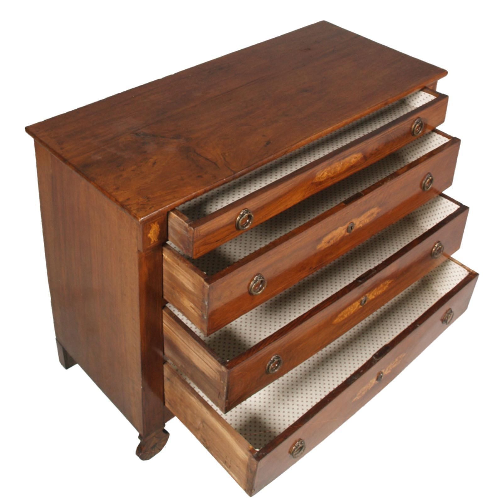 photo furniture 17th Century Lombard Piedmont Area, Chest Of Drawers, Inlaid Walnut Wax Polished