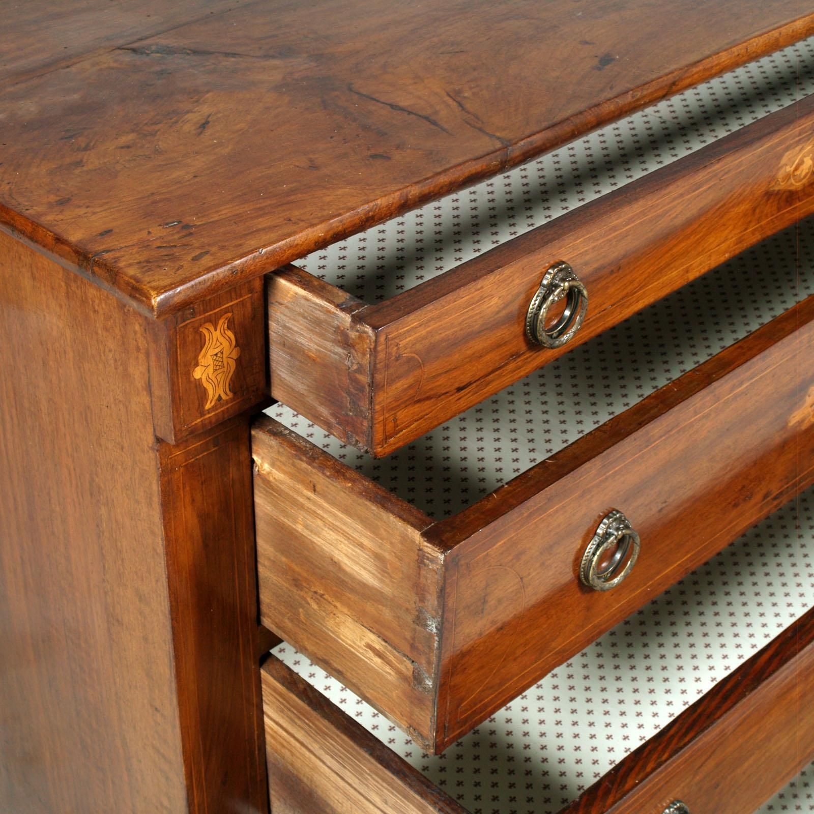 photo for sale 17th Century Lombard Piedmont Area, Chest Of Drawers, Inlaid Walnut Wax Polished