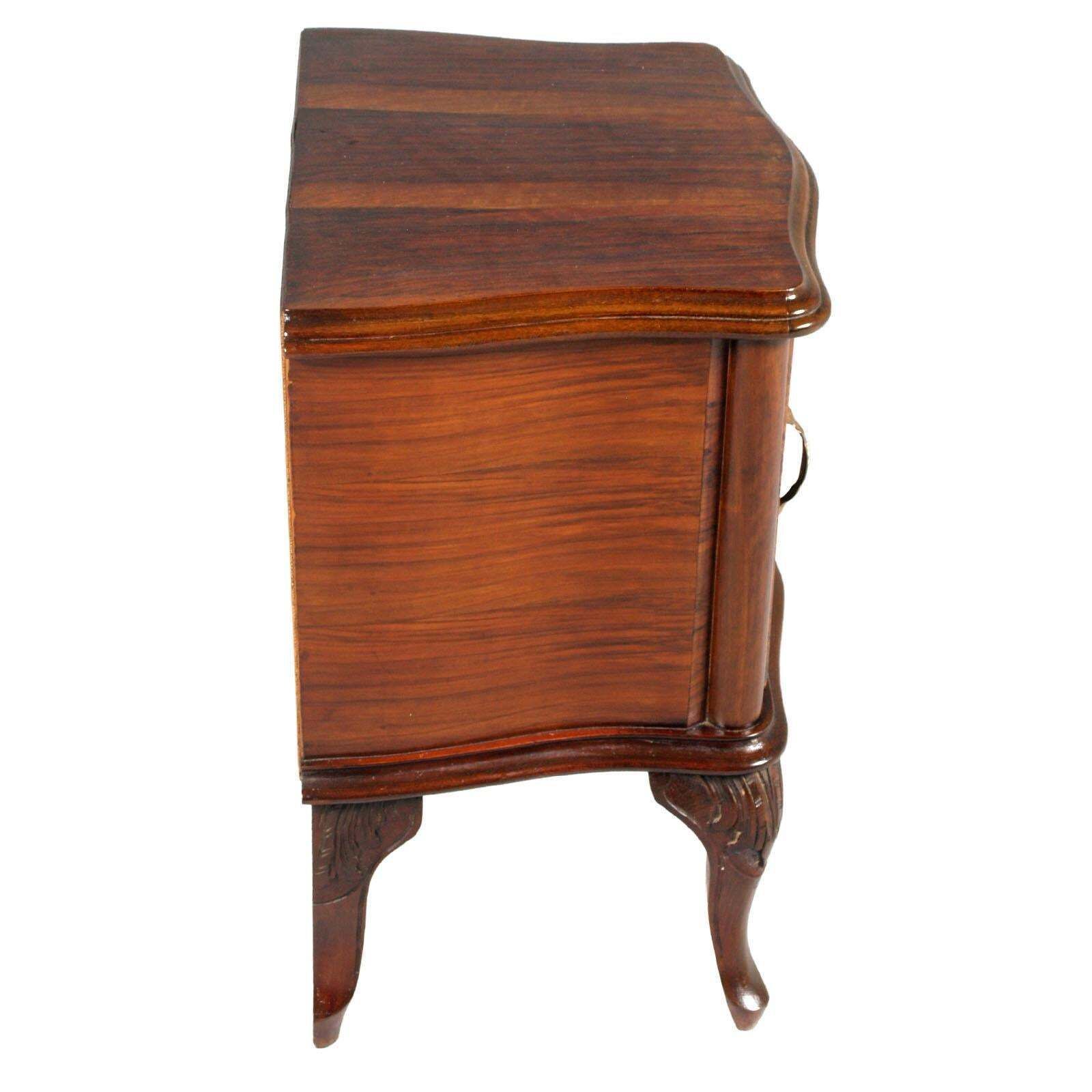 Furniture Venetian Baroque Nightstands, Hand Carved & Veneer Walnut, Restored Wax Polished photo