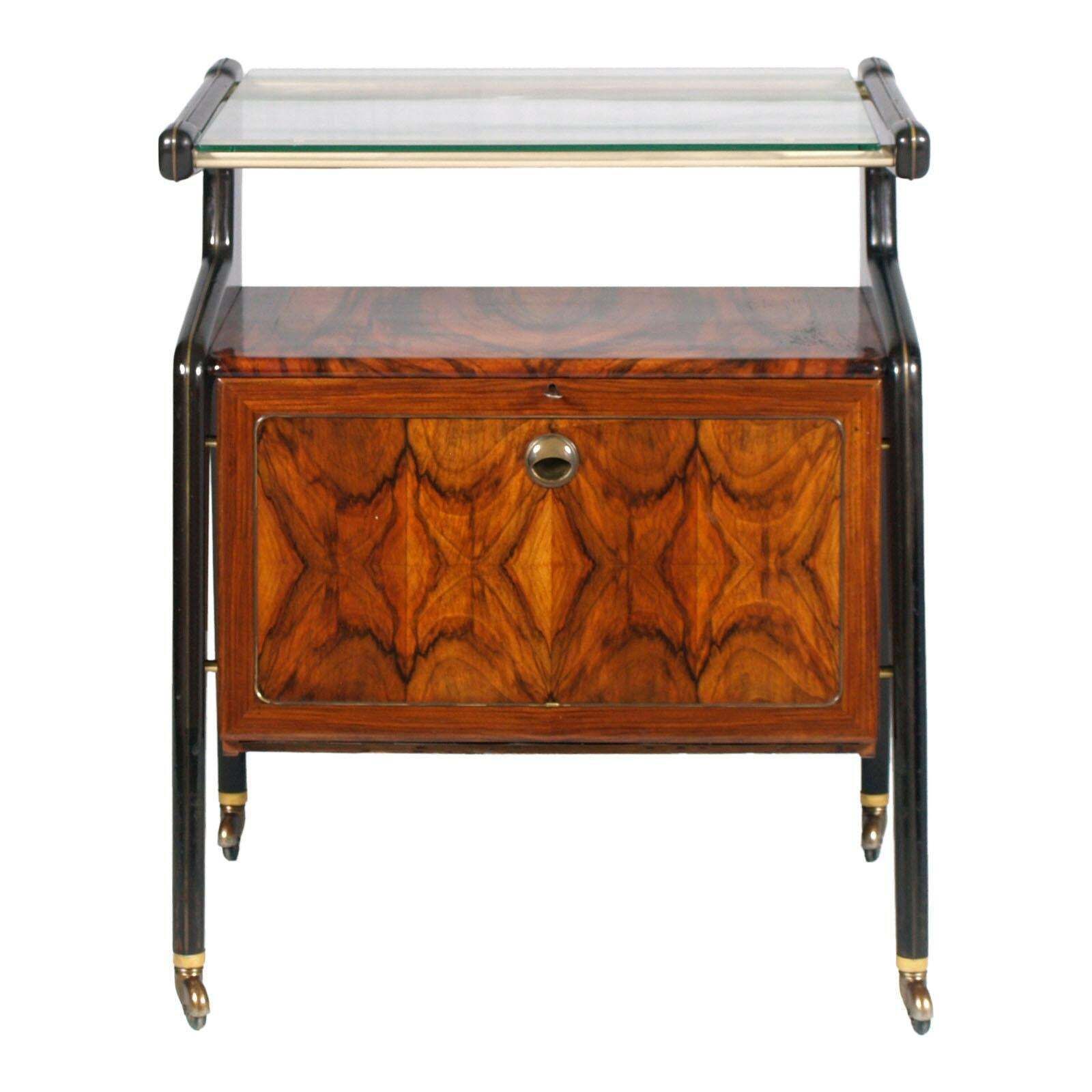 Italy 1950s Cesare Lacca Attributed Dry Bar Cart, Laquered Walnut & Burl Walnut photo furniture