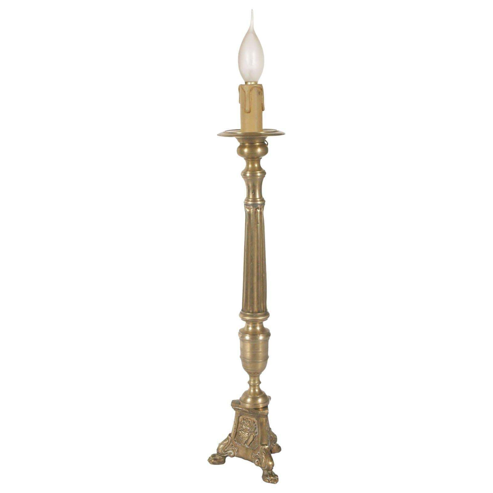 17th Century Antique Original Lampholder Candelabrum In Gilt Bronze