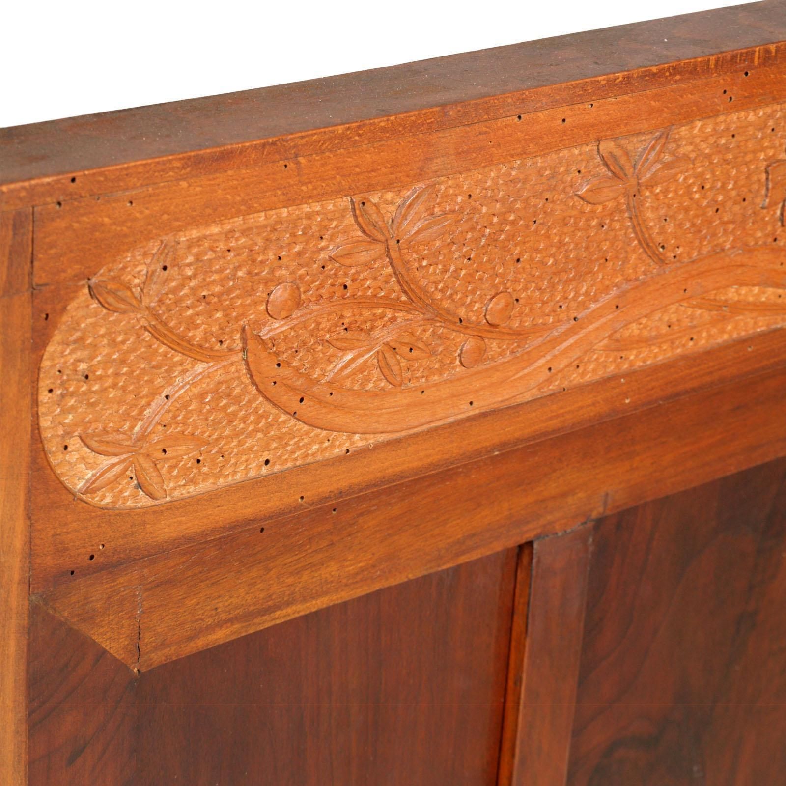 Antique Double Twin Bed, Art Nouveau, In Hand Carved Cherry Wood, Wax Polished photo 3761.0