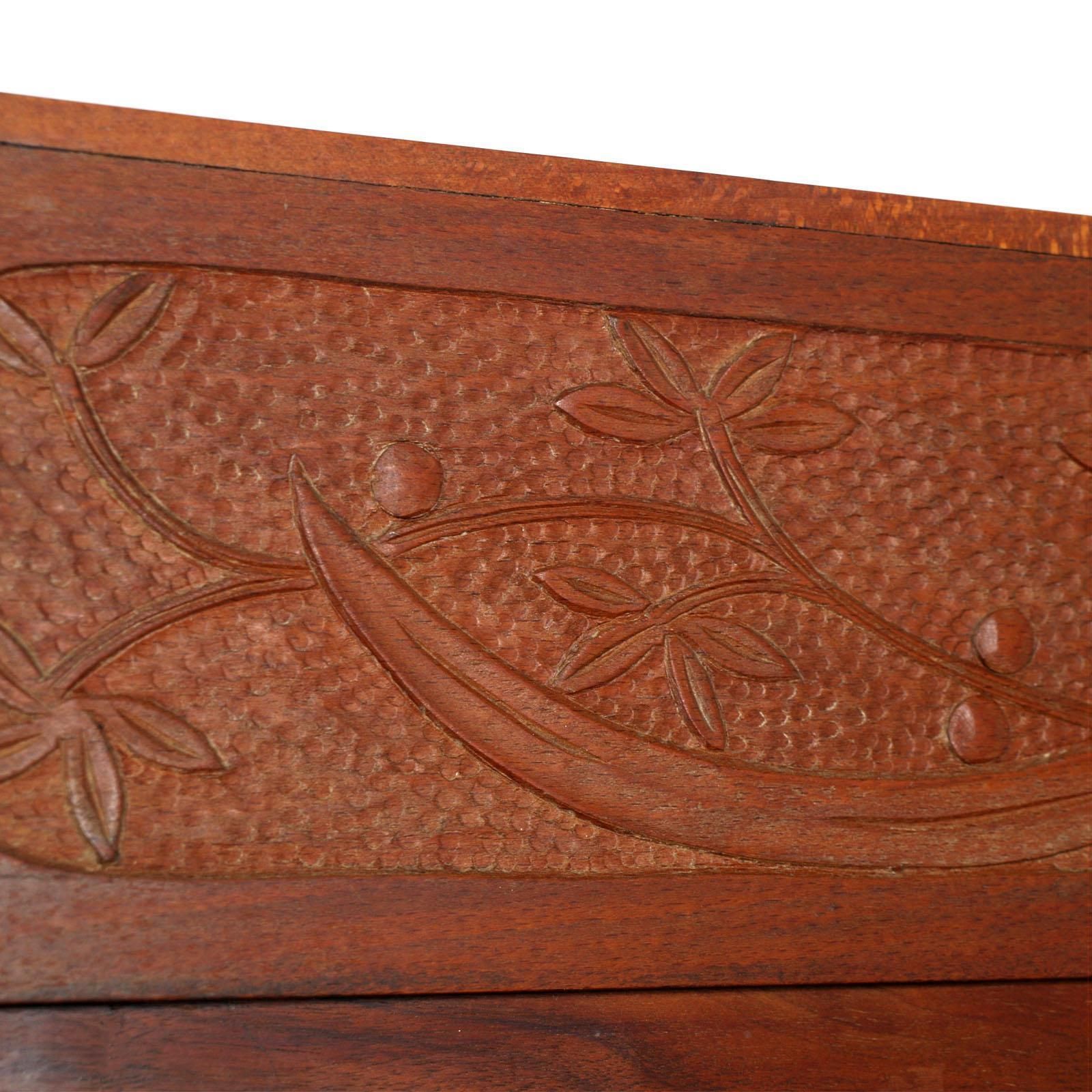 Furniture Antique Double Twin Bed, Art Nouveau, In Hand Carved Cherry Wood, Wax Polished photo