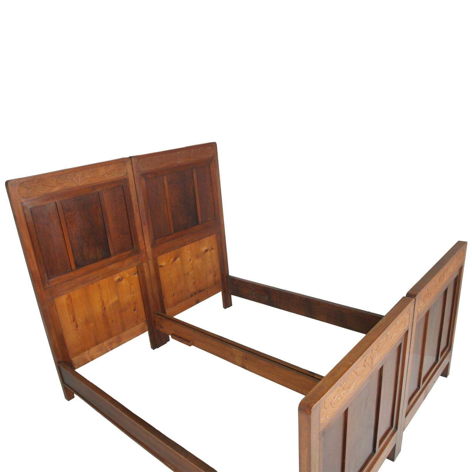 photo buy Antique Double Twin Bed, Art Nouveau, In Hand Carved Cherry Wood, Wax Polished