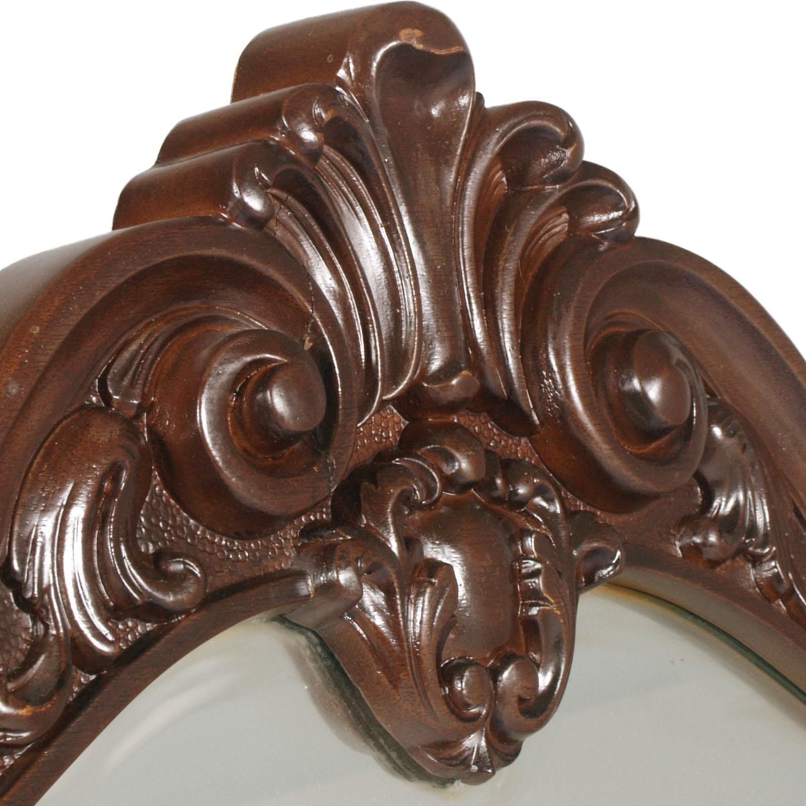 18th Century Baroque Renaissance Hand Carved Wall Mirror, Restored Wax Polished photo for sale