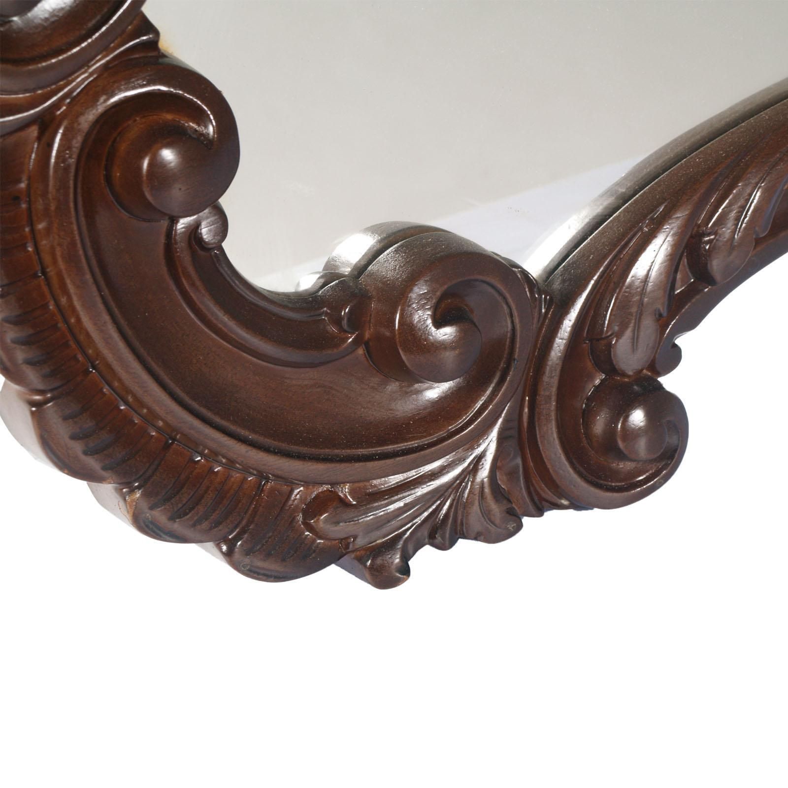 18th Century Baroque Renaissance Hand Carved Wall Mirror, Restored Wax Polished photo vinterior