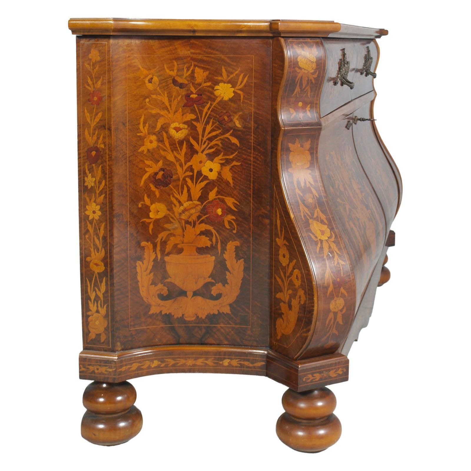 1930s Venetian Walnut Baroque Sideboard And Display Cabinet Richly Floral Inlaid photo 17530.0