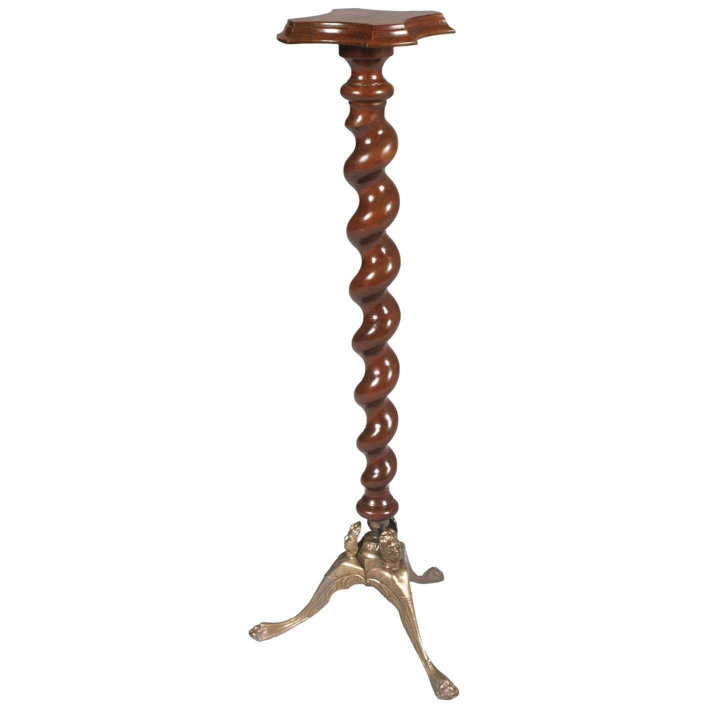 18th Century Baroque Column Pedestal , Feline Legs Bronze Tripod And Three Faces