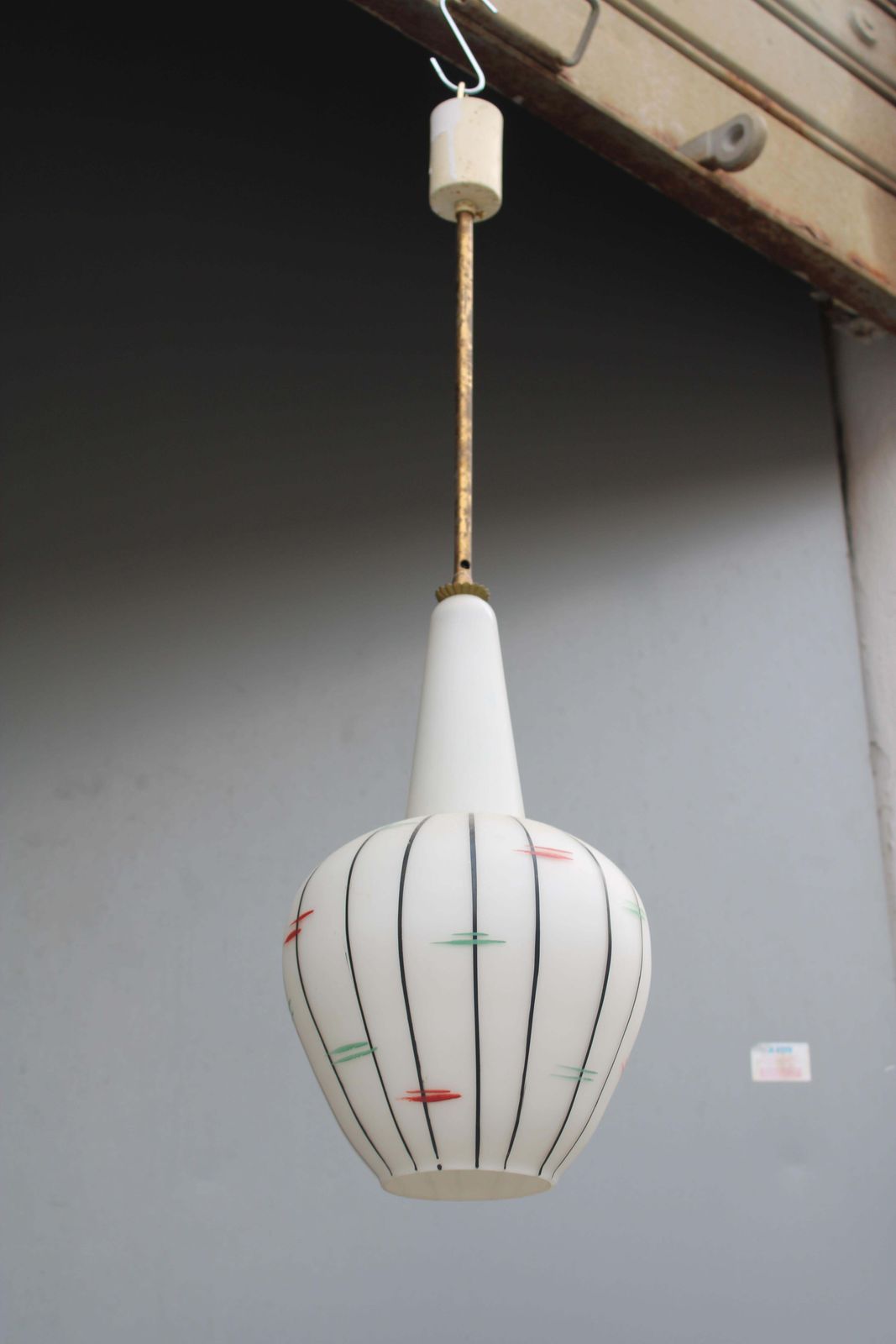 Vistosi 1950s Murano Glass Pendant Chandelier Brass Rod photo Lighting