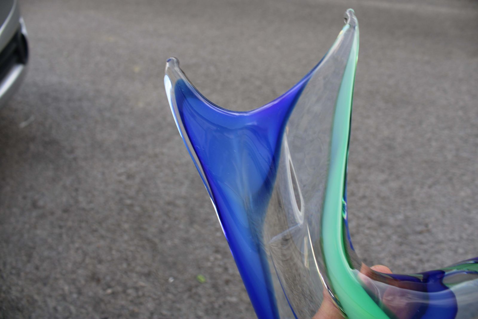 1970 Murano Glass Sculpture In The Shape Of A Fish With Blue And Yellow Colors photo vintage
