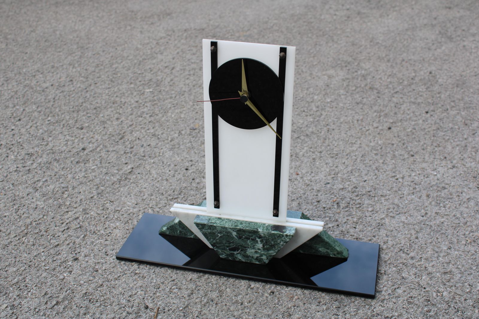 Art Deco Plexiglass Marble And Black Glass Table Clock photo furniture
