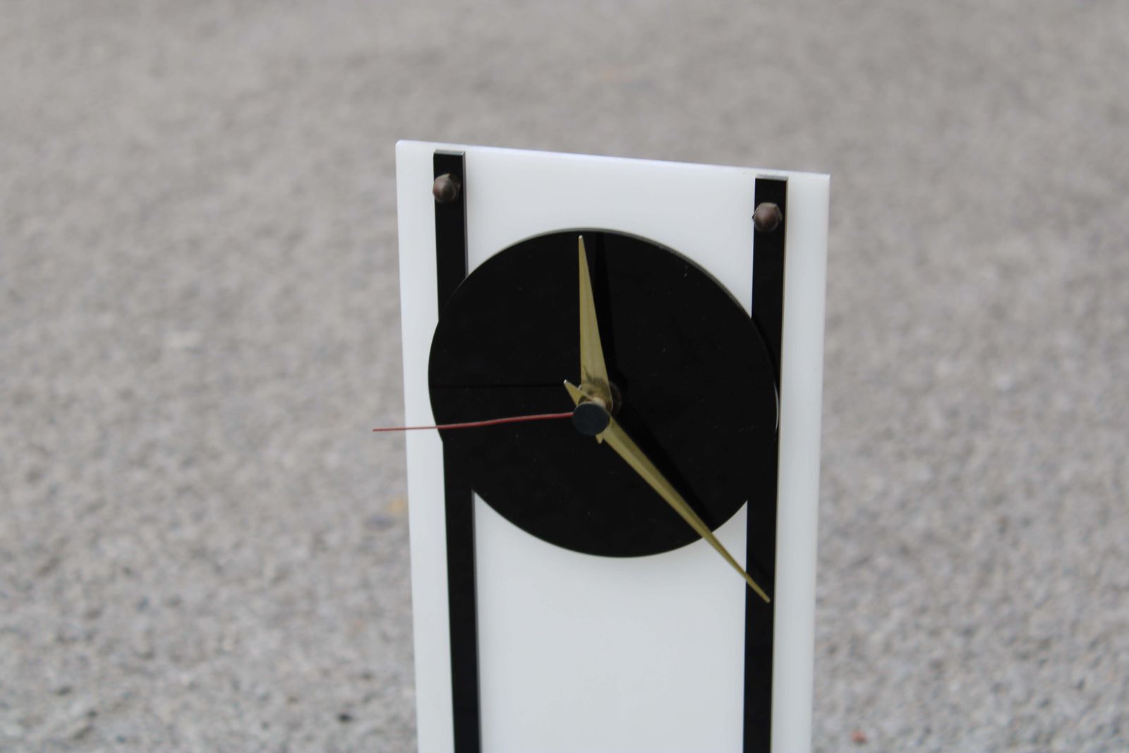 Art Deco Plexiglass Marble And Black Glass Table Clock photo Home Decor