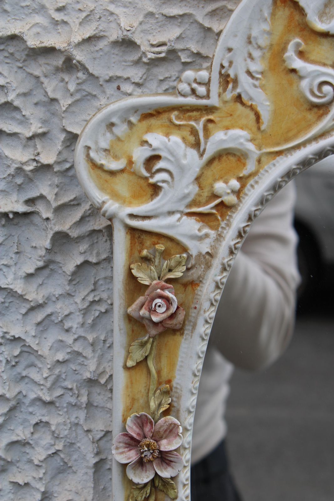 Italian Rococo Style Mirror In 1950s Ceramic White And Yellow photo Home Decor