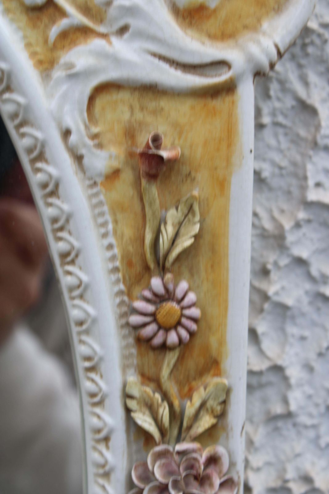 Italian Rococo Style Mirror In 1950s Ceramic White And Yellow photo vintage