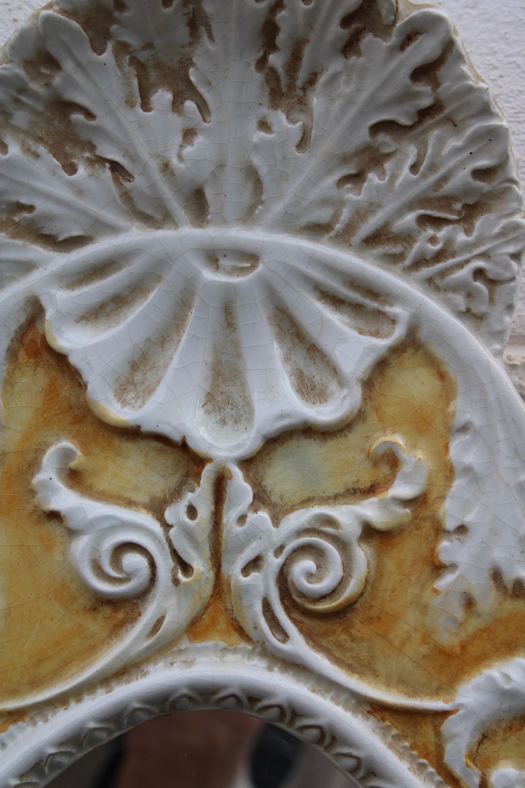 photo for sale Italian Rococo Style Mirror In 1950s Ceramic White And Yellow