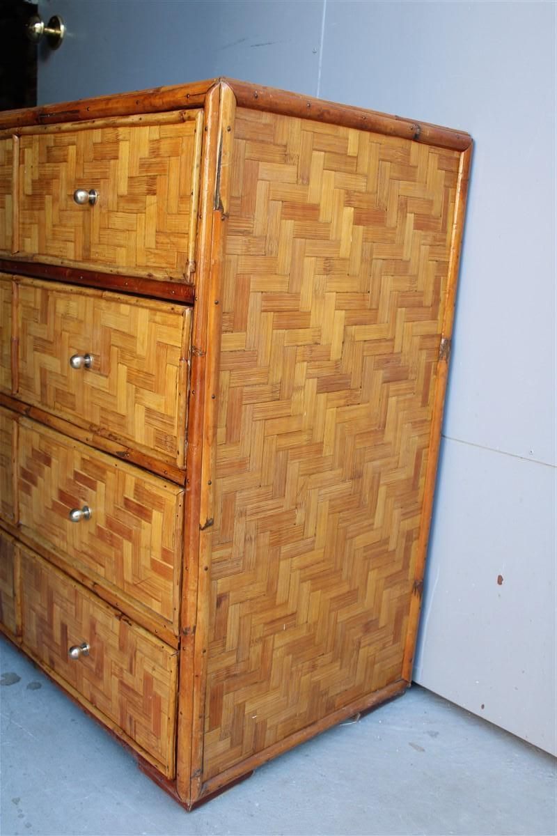 Midcentury Chest Of Drawers In Bamboo Brass Italian 1950s photo for sale