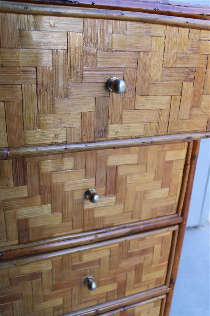 Midcentury Chest Of Drawers In Bamboo Brass Italian 1950s photo vinterior