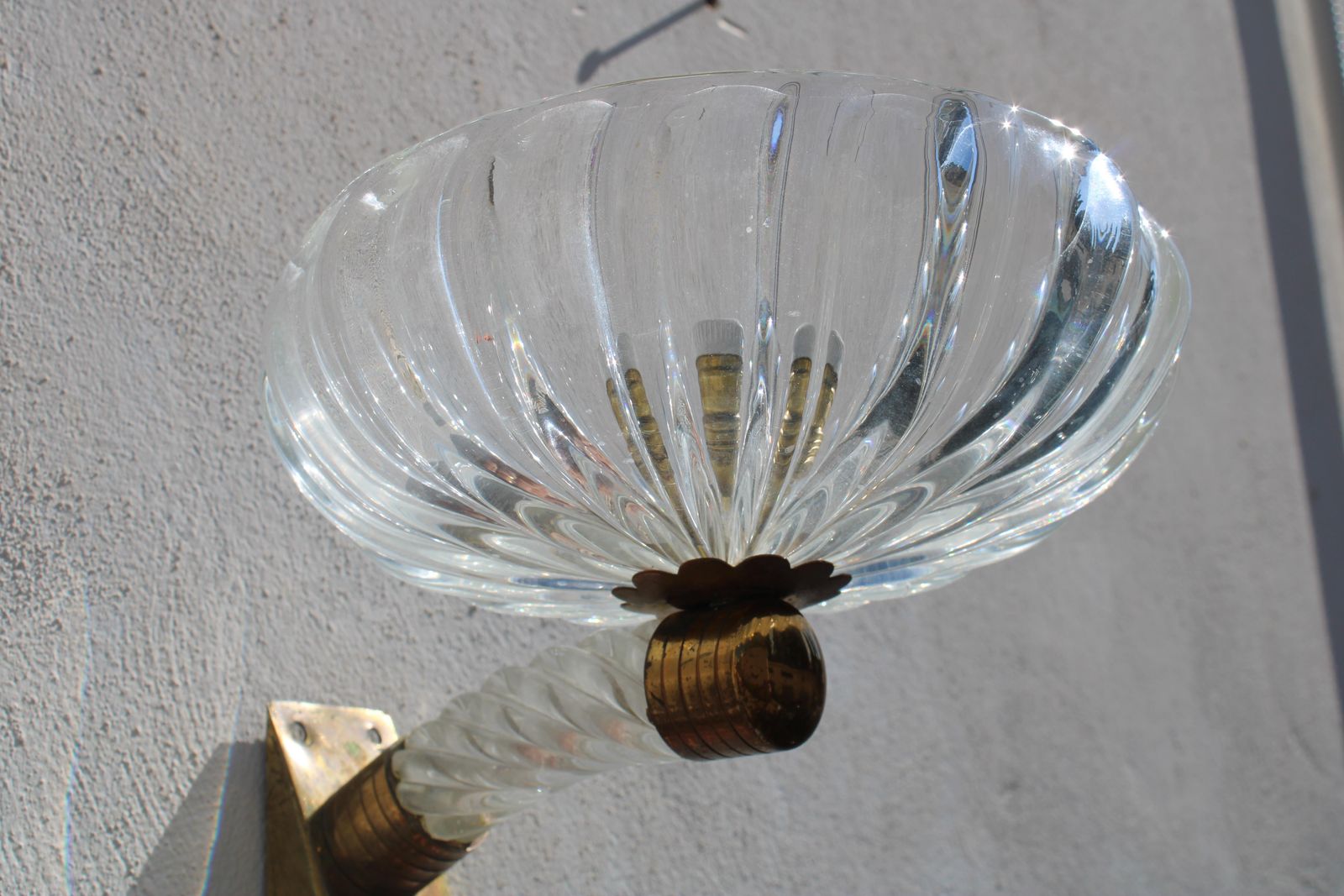 photo for sale Pair Of Barovier 1940 Murano Wall Lamps Brass Parts