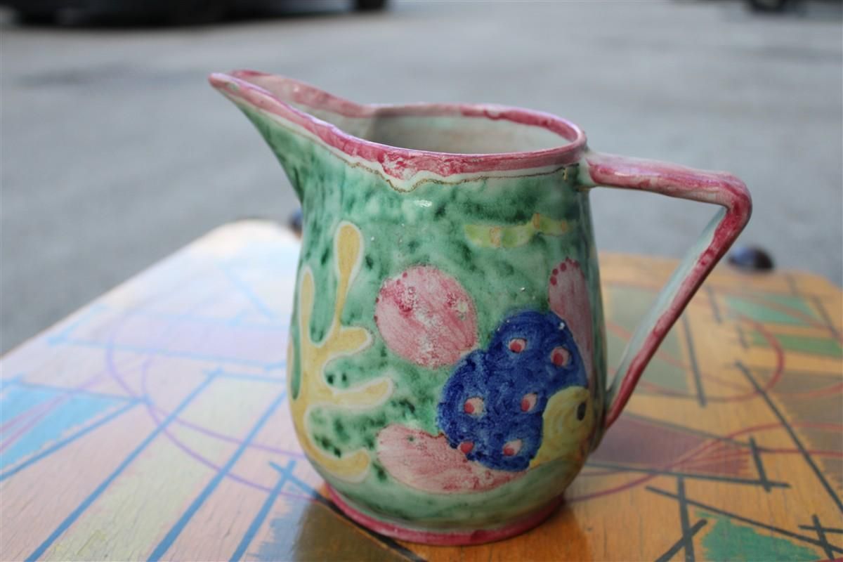 Pitcher 1950 Avallone Vietri With Decorations Typical Of The Period Made In Italy photo for sale