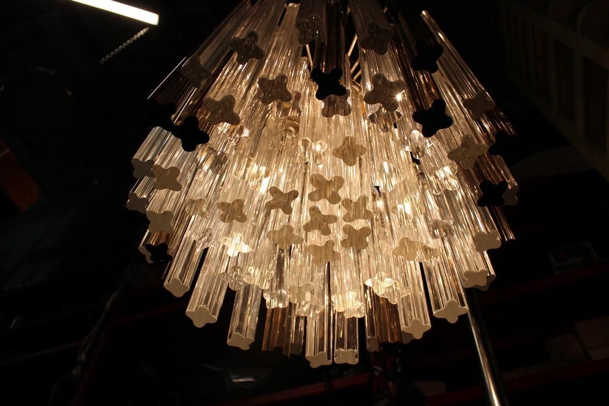 Lighting Venini Quadrifogio Italia 1970s Round Chandelier Chromed Metal Structure photo