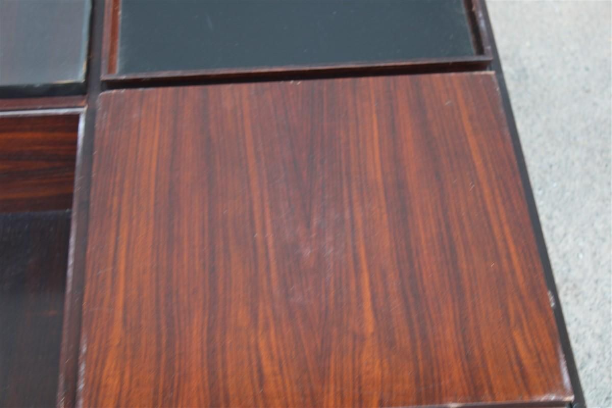 Low Square Wooden Coffee Table With Trays Luigi Sormani 1960 Italy Brass photo 2644.0