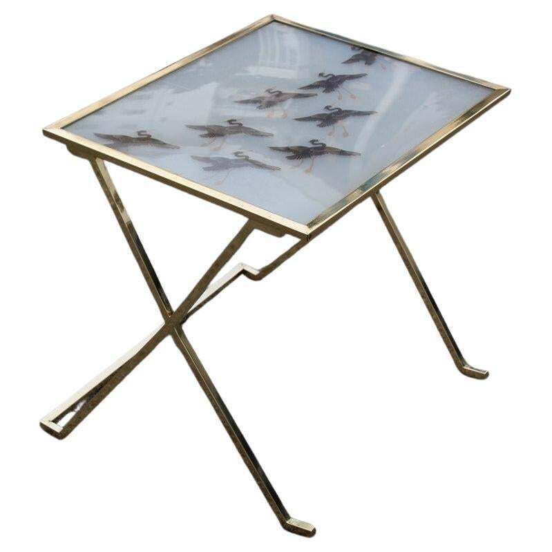 Tavolino Da Salotto In Solido Ottone E Lucite Con Fenicotteri Francia 1970s
