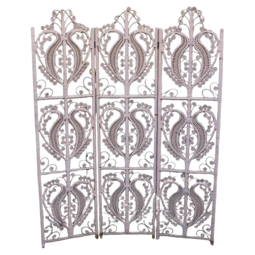 Hand Woven Bamboo Screen Partition Italian 1960s Pink