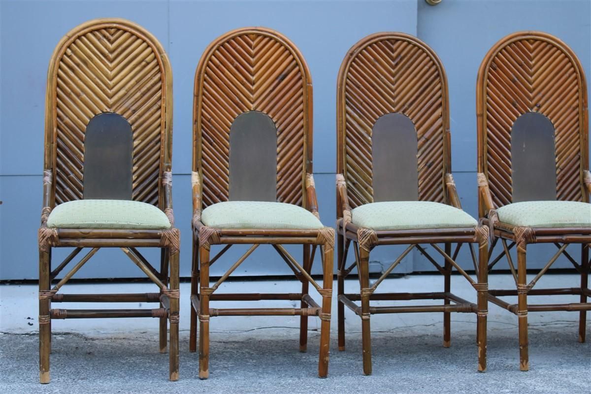 6 Chairs High Back Bamboo And Brass Italian Design 1970s photo Furniture