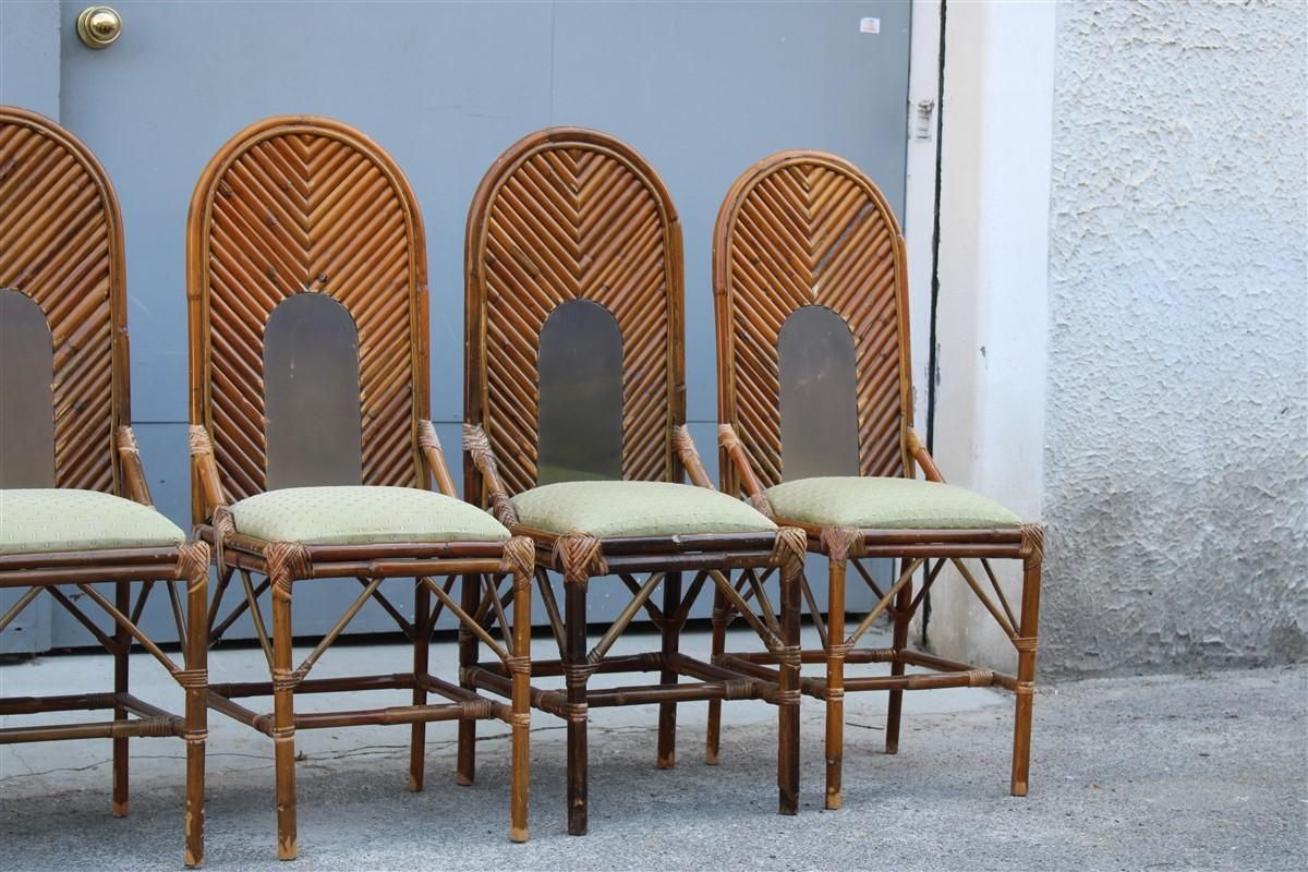 6 Chairs High Back Bamboo And Brass Italian Design 1970s photo 9000.0