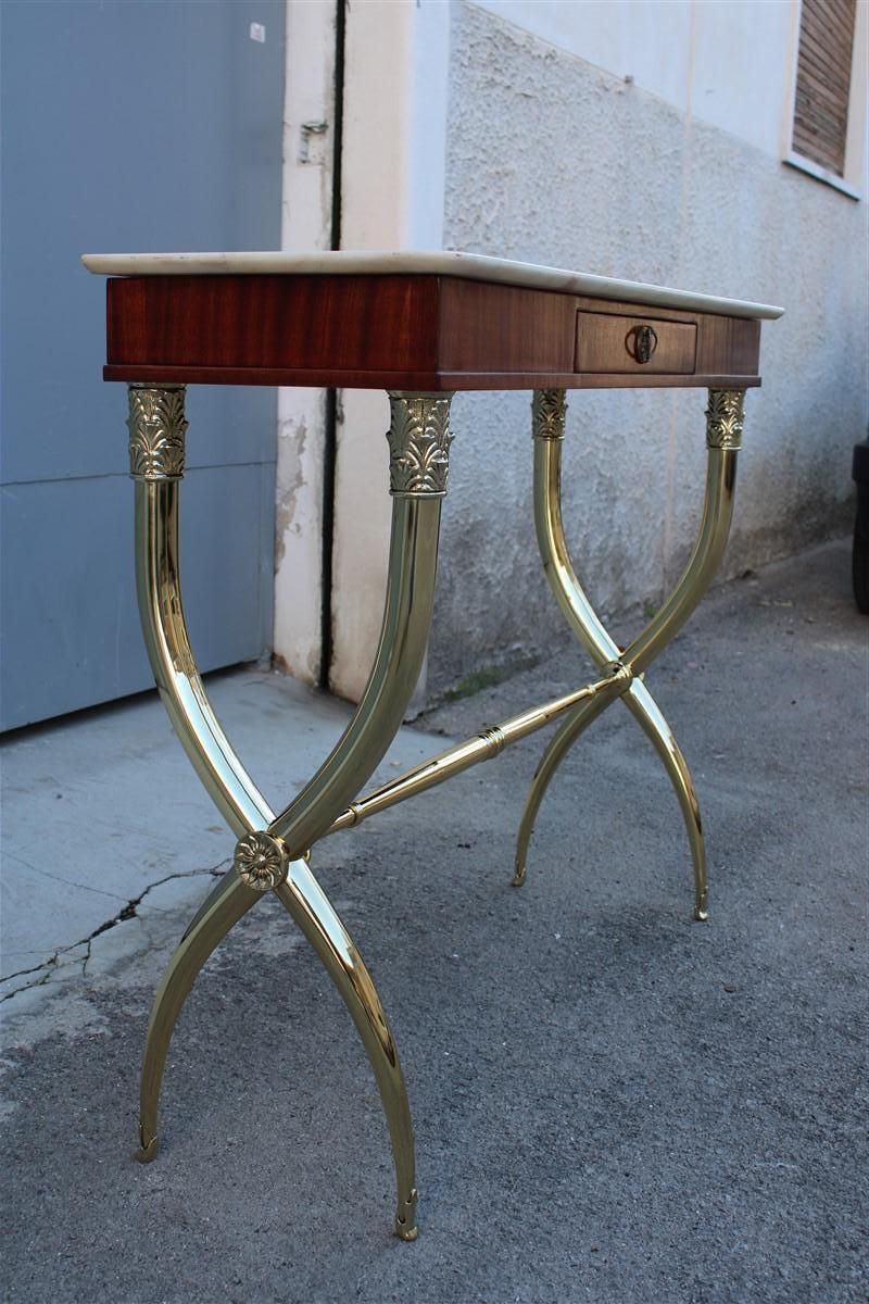 Console Neoclassical Style Paolo Buffa Design 1950 Italy Brass Marble Wood photo vintage
