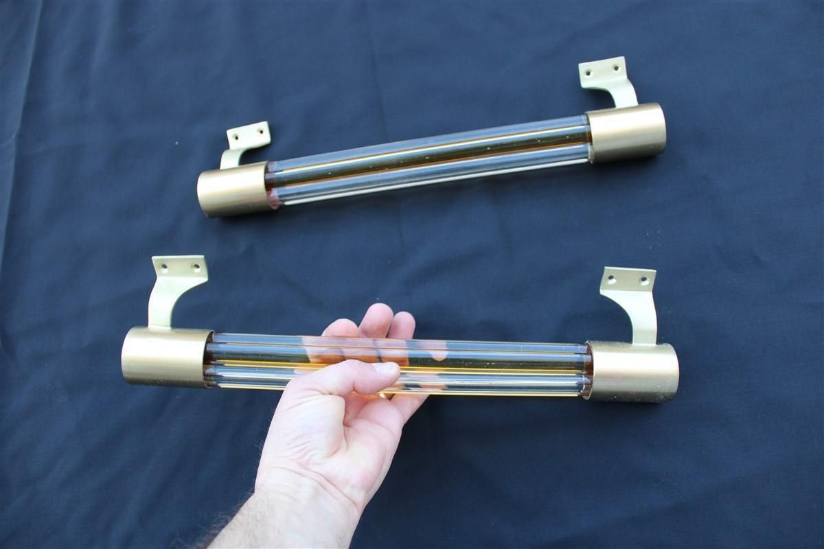 Pair Mid Century Venini Handles Brass Satin And Murano Glass 1950s Made In Italy photo vinterior