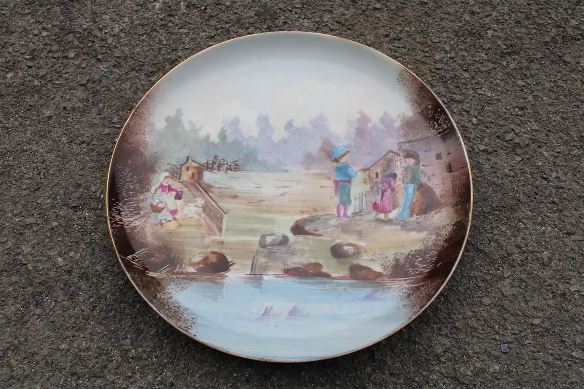 Plate Decorated And Hand Painted 1930 With Children And Countryside Porcelain photo furniture