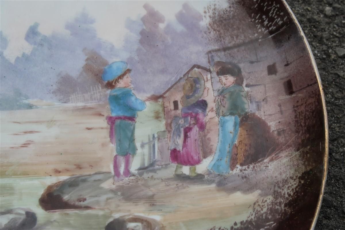 Plate Decorated And Hand Painted 1930 With Children And Countryside Porcelain photo for sale