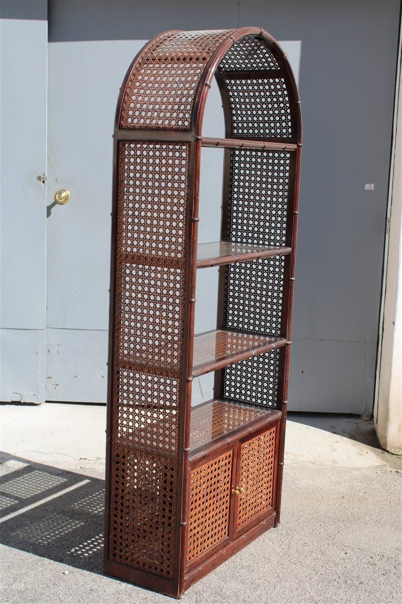 3717.0 Bookcase Rounded Wall Display Case With Shelf In Carved Bamboo  Straw, 1960 photo