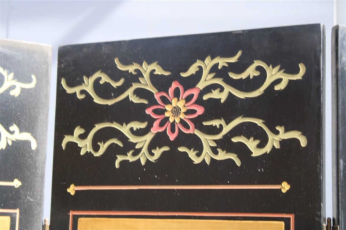 4 Panel Wood With Colored Enamels And Chinese Gold Leaf Lotus Flowers And Herons photo for sale