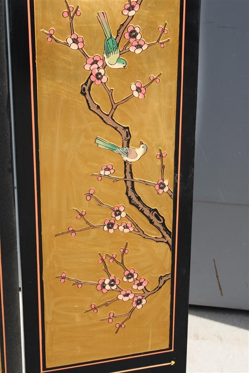 Art 4 Panel Wood With Colored Enamels And Chinese Gold Leaf Lotus Flowers And Herons photo