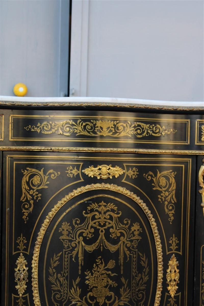 Cabinet Black And Gold Napoleon III 1860 France Marble Top André Charles Boulle photo Furniture